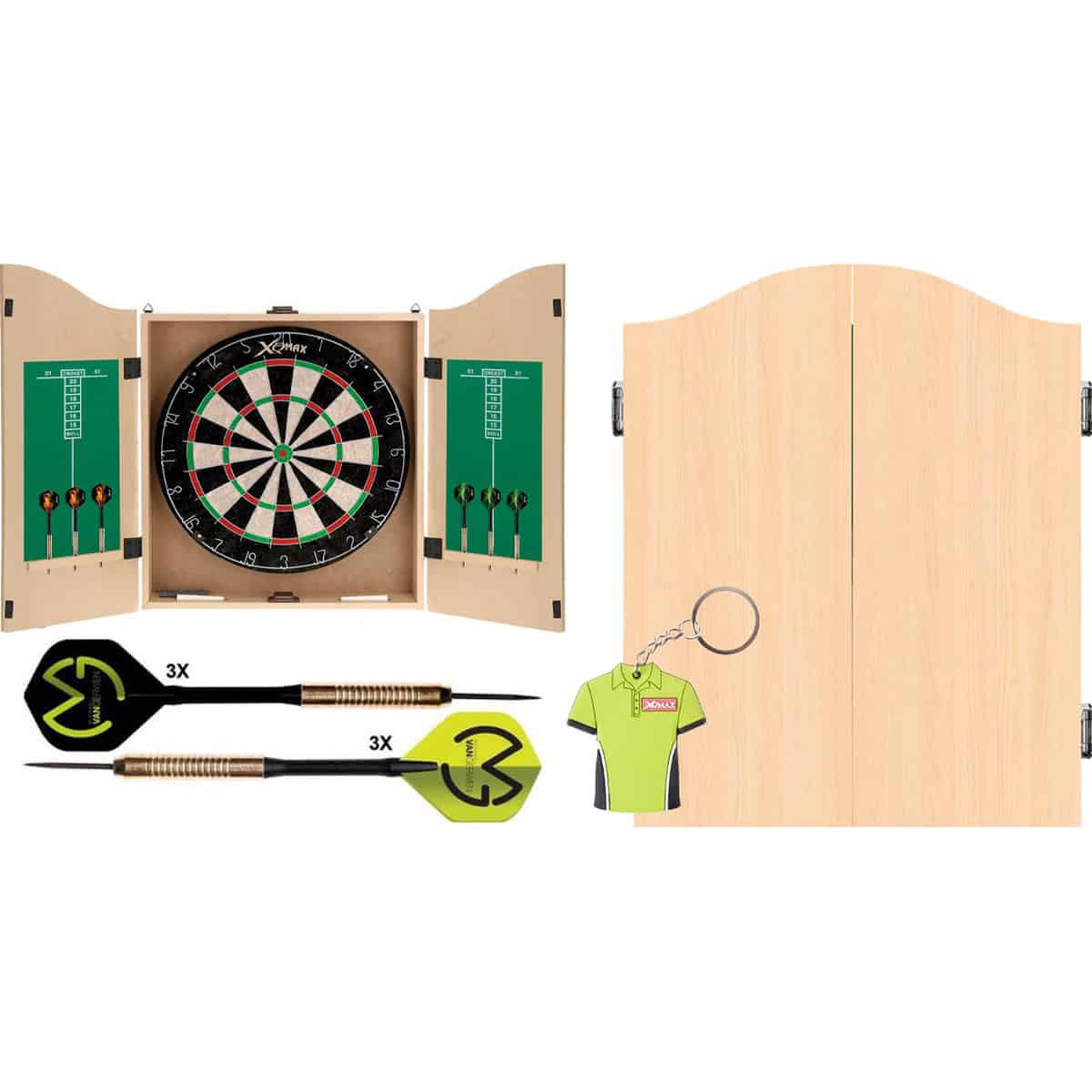 XQMax Michael van Gerwen Dartkabinet - Lichthout - Inclusief Dartbord + 6 Dartpijlen - bruin