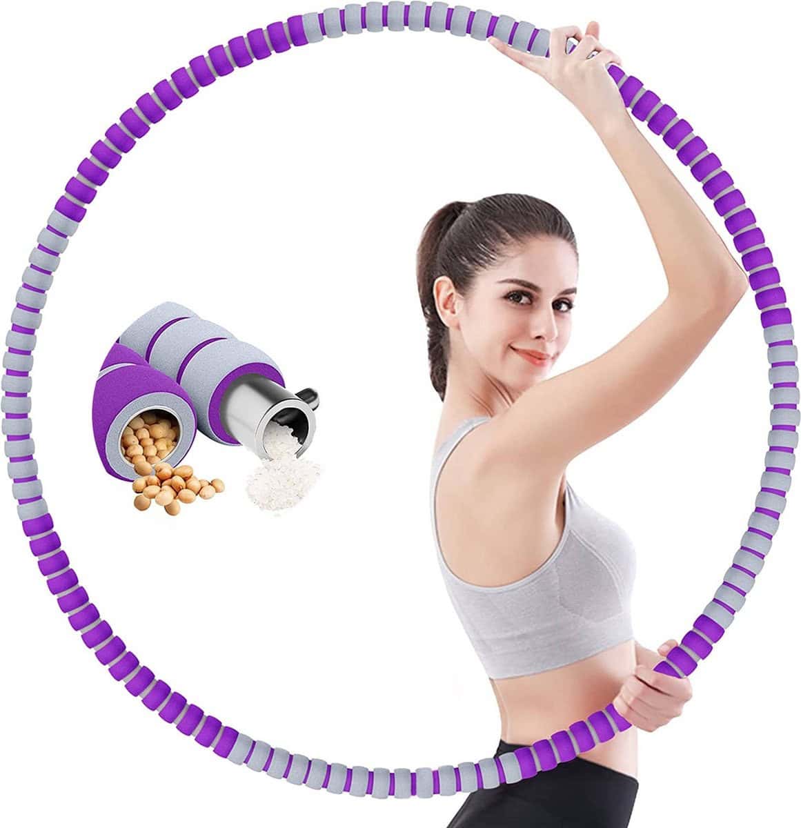 Hoelahoep - Fitness - hoelahoep met gewicht - verstelbaar 1.2kg tot 3.2kg - hula hoop fitness - paars/grijs - Cadeau - Grijs, PaarsPaars-Grijs
