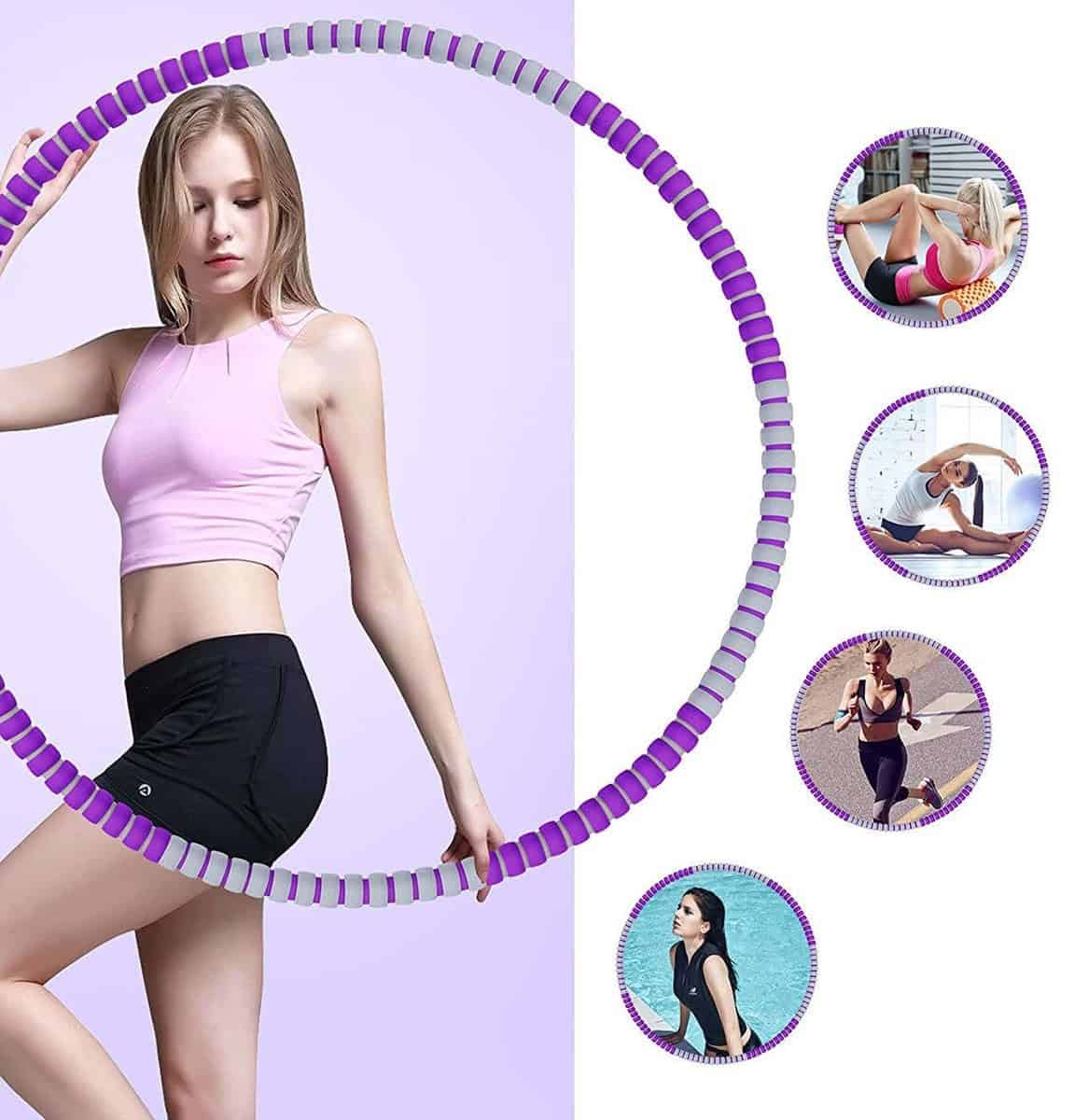 Hoelahoep - Fitness - hoelahoep met gewicht - verstelbaar 1.2kg tot 3.2kg - hula hoop fitness - paars/grijs - Cadeau - Grijs, PaarsPaars-Grijs