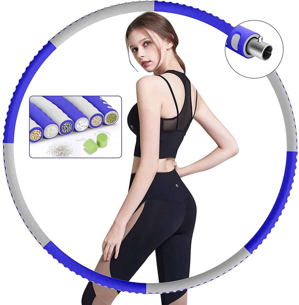 Hoelahoep - Fitness - hoelahoep met gewicht - verstelbaar 1.2kg tot 1.5kg - hula hoop fitness – grijs/paars - Cadeau - Grijs | Paars | Zwart