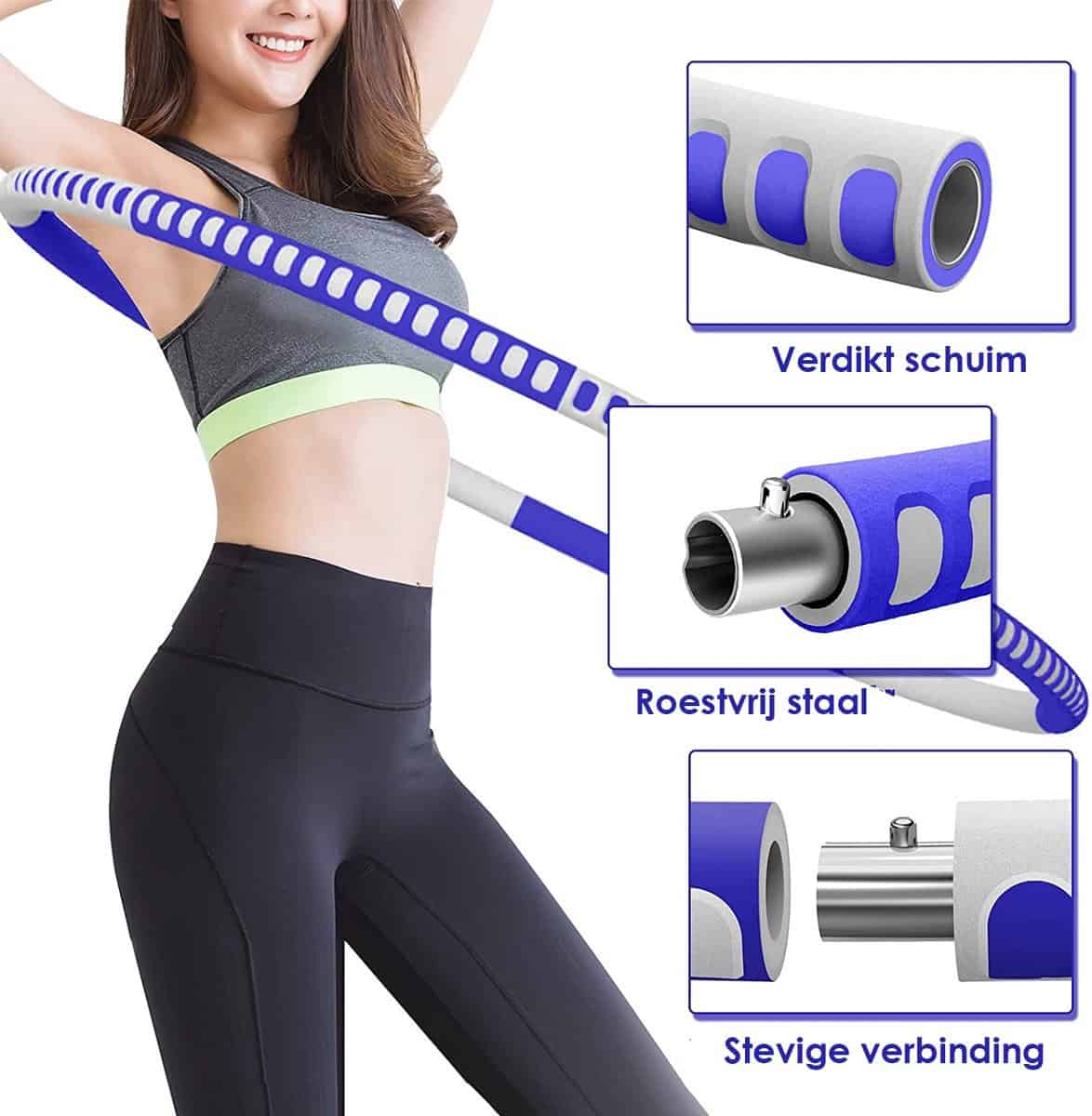 Hoelahoep - Fitness - hoelahoep met gewicht - verstelbaar 1.2kg tot 1.5kg - hula hoop fitness – grijs/paars - Cadeau - Grijs | Paars | Zwart