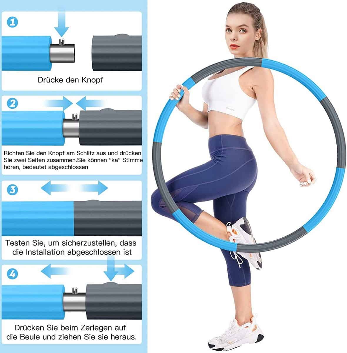 Hoelahoep - Fitness - hoelahoep met gewicht - verstelbaar 1.2kg tot 3.2kg - hula hoop fitness - grijs/blauw - Cadeau - Blauw-GrijsGrijs | Blauw