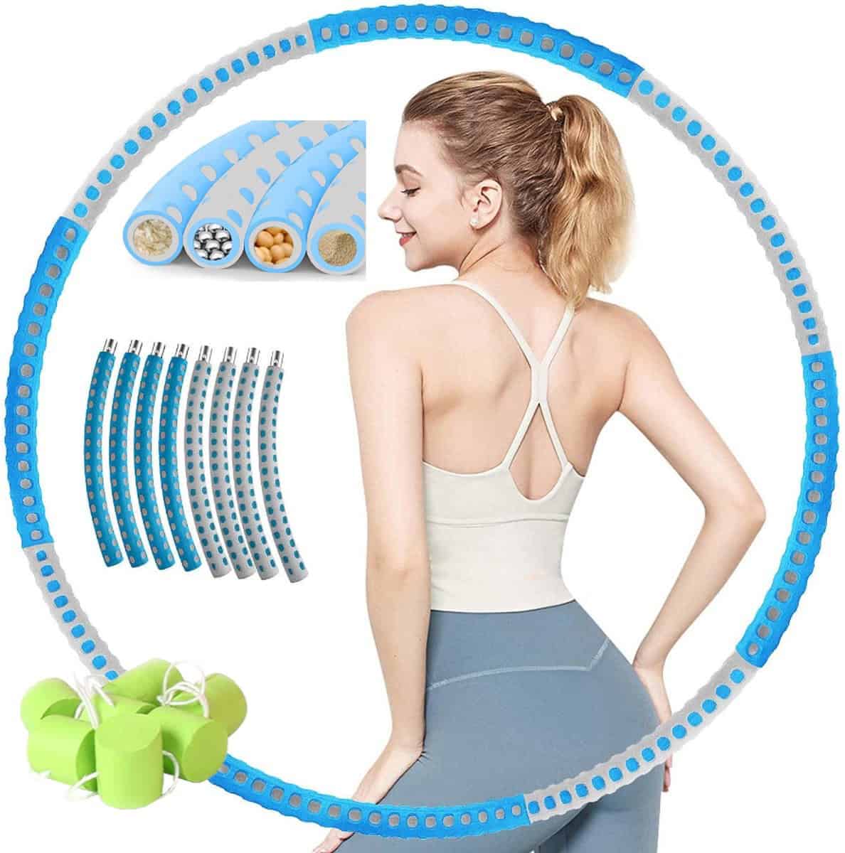 Hoelahoep - Fitness - hoelahoep met gewicht - verstelbaar 1.2kg tot 3.2kg - hula hoop fitness - aqua/grijs - Cadeau - Aqua | GrijsBlauw-Grijs