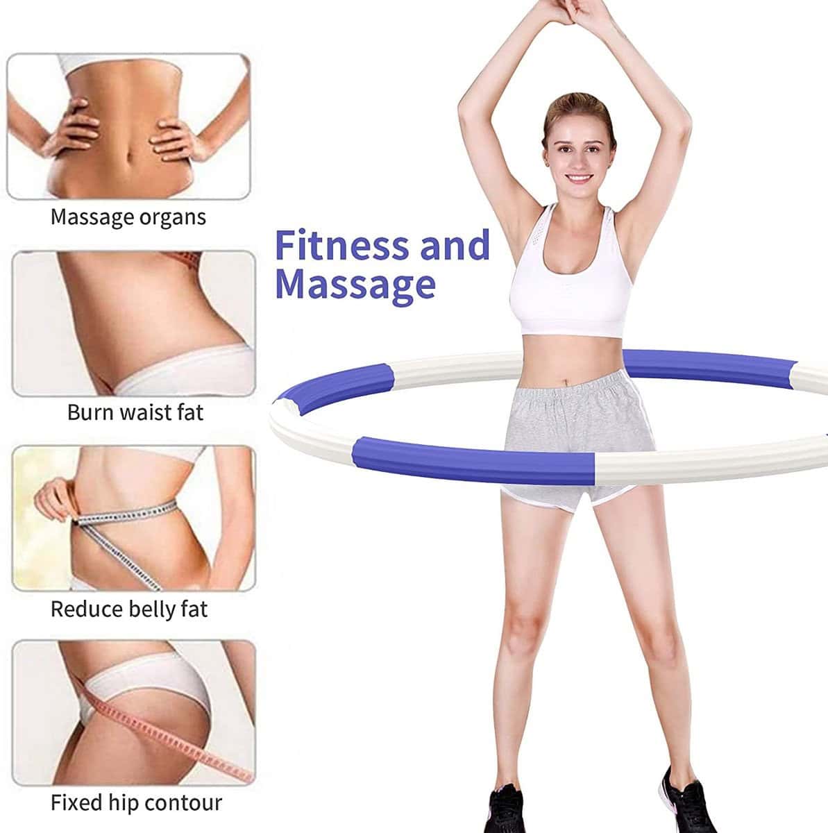 Hoelahoep - Fitness - hoelahoep met gewicht - verstelbaar 1.2kg tot 3.2kg - hula hoop fitness - blauw paars/grijs - Cadeau - Grijs,