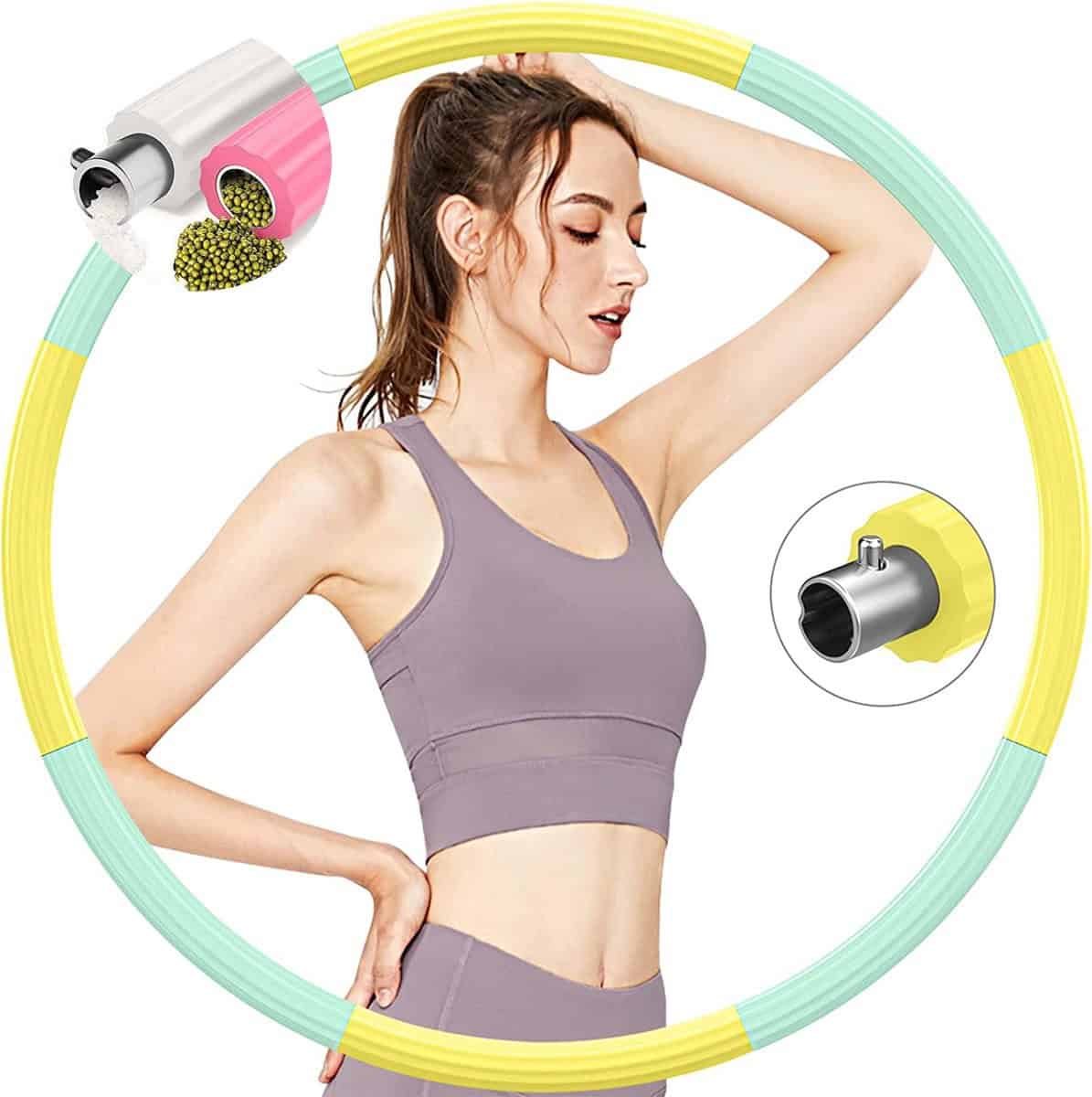 Hoelahoep - Fitness - hoelahoep met gewicht - verstelbaar 1.2kg tot 3.2kg - hula hoop fitness - geel/mint - Cadeau - Geel | MintGeel, Groen