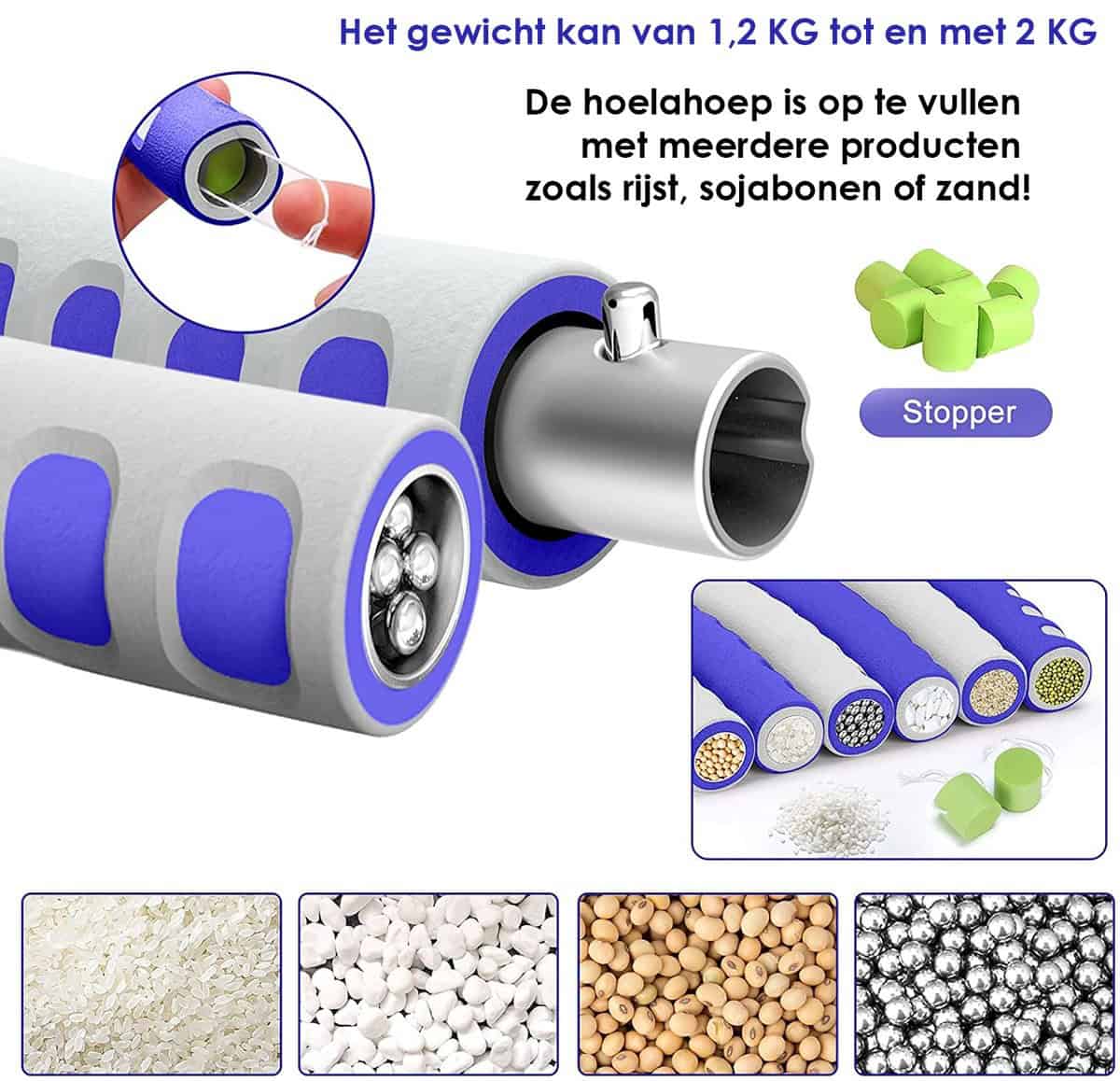 Hoelahoep - Fitness - hoelahoep met gewicht - verstelbaar 1.2kg tot 1.5kg - hula hoop fitness – grijs/paars - Cadeau - Grijs | Paars | Zwart