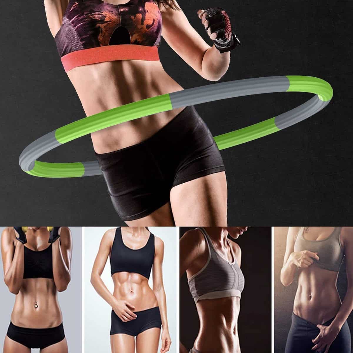 Hoelahoep - Fitness - hoelahoep met gewicht - verstelbaar 1.2kg tot 2kg - hula hoop fitness - groen/grijs - cadeau - Grijs, GroenGroen | Grijs