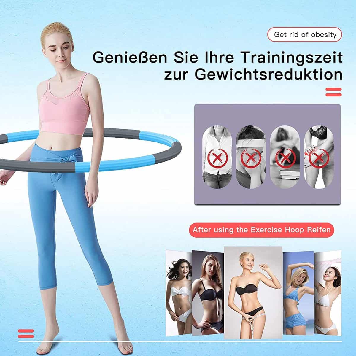 Hoelahoep - Fitness - hoelahoep met gewicht - verstelbaar 1.2kg tot 3.2kg - hula hoop fitness - grijs/blauw - Cadeau - Blauw-GrijsGrijs | Blauw