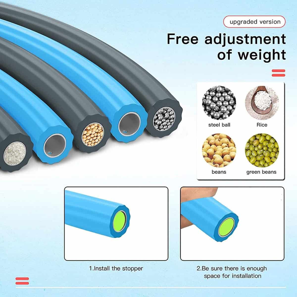 Hoelahoep - Fitness - hoelahoep met gewicht - verstelbaar 1.2kg tot 3.2kg - hula hoop fitness - grijs/blauw - Cadeau - Blauw-GrijsGrijs | Blauw