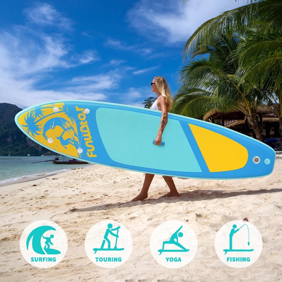 Best Active SUP Board XXL - Opblaasbaar Paddle Board - 335x84x15 cm - Lichtblauw - SUP Boards