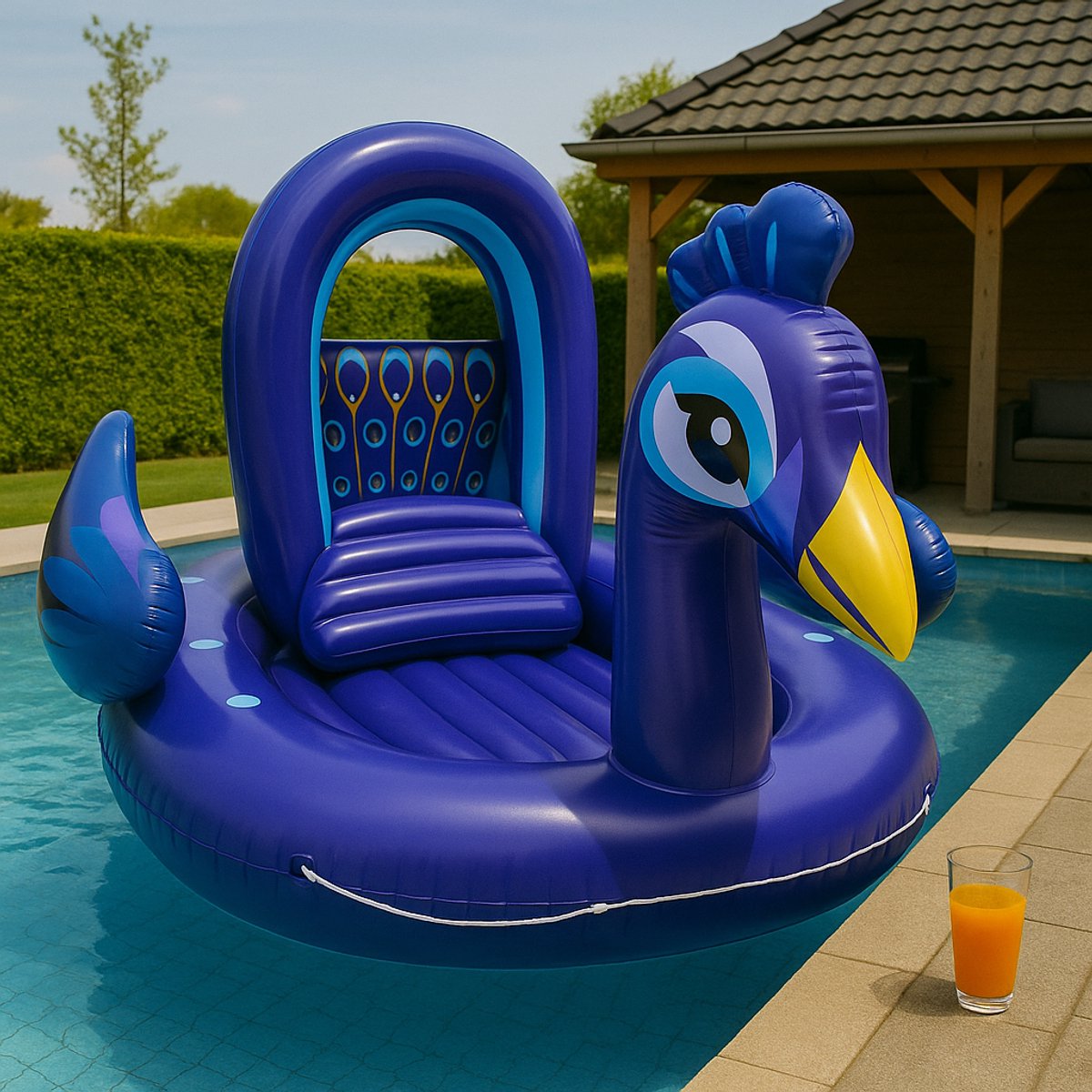 Pure4Fun Pauw Mega Eiland Opblaasfiguren - Geschikt voor 6 personen - Zwembad Speelgoed - Luchtbed Zwembad - Zwembad - 340x300x180cm