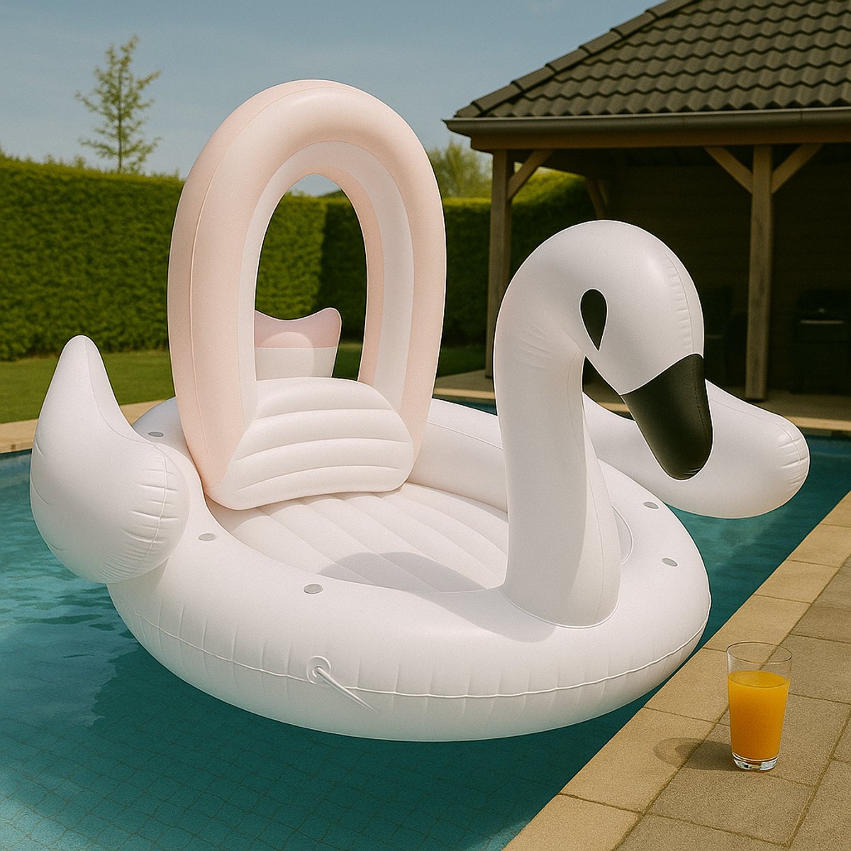 Pure4Fun Zwaan Mega Eiland Opblaasfiguren - Geschikt voor 6 personen - Zwembad Speelgoed - Luchtbed Zwembad - Zwembad - 340x300x180cm