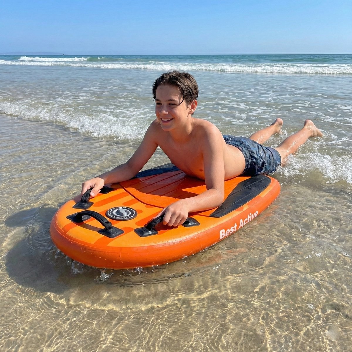 Best Active WaveRush Bodyboard - Opblaasbaar Bodyboard - Complete Set - 100x60x10 cm - Voor Kids & Volwassenen - Met Enkelkoord & Ventiel - Oranje