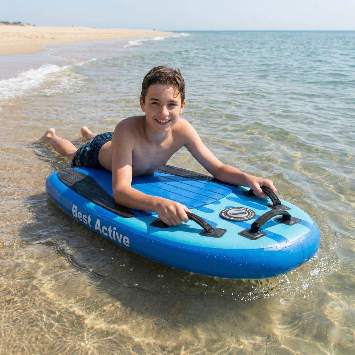 Best Active WaveRush Bodyboard - Opblaasbaar Bodyboard - Complete Set - 100x60x10 cm - Voor Kids & Volwassenen - Met Enkelkoord & Ventiel - Blauw