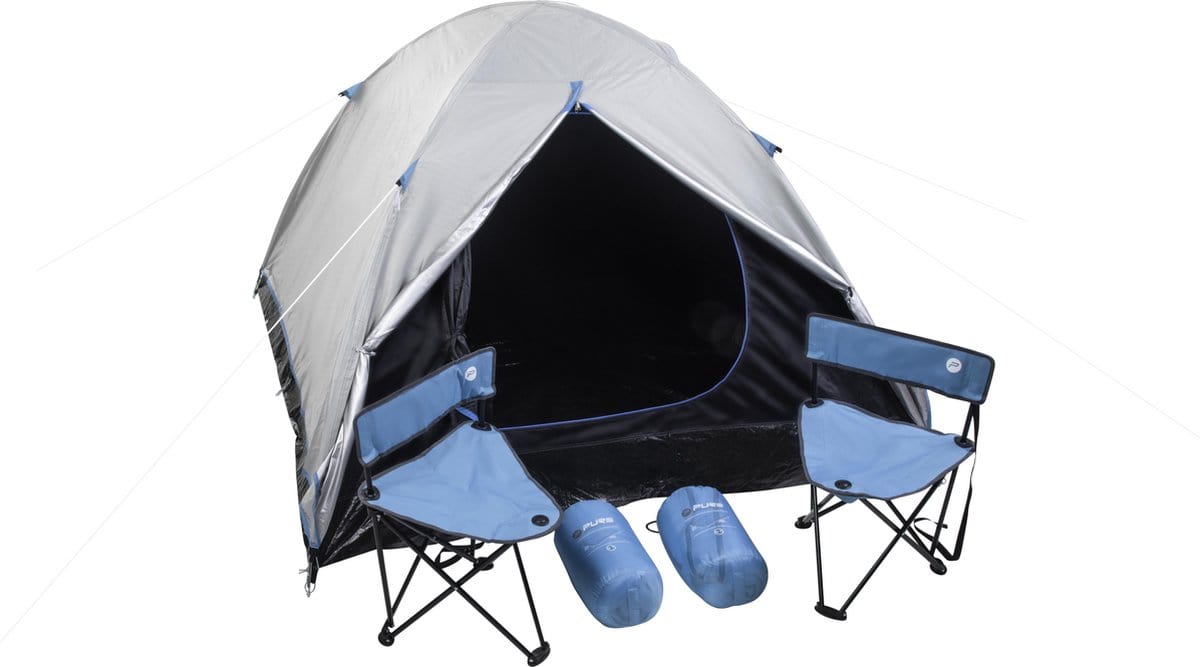 XQ Max Campingtent - Inclusief 2 stoelen & 2 slaapzakken - Festivaltent - Grijs