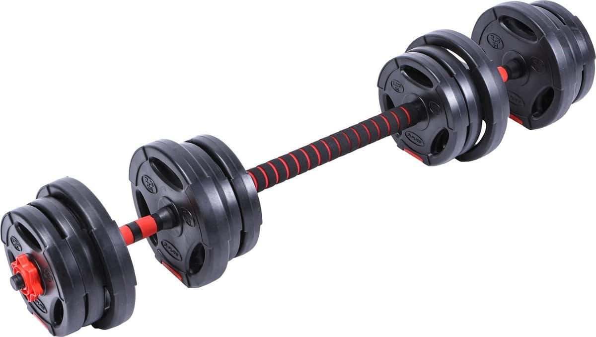 Halterset &amp;amp Dumbbell Set 2 in 1 - Verstelbare Halterset - 20 kg - Zwart, Rood