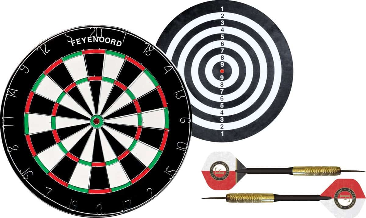 Feyenoord Flocked Dartbord - Dubbelzijdig - Dartbord met 6 dartpijlen - Dart Flights - Dart Shafts - Darts - Feyenoord