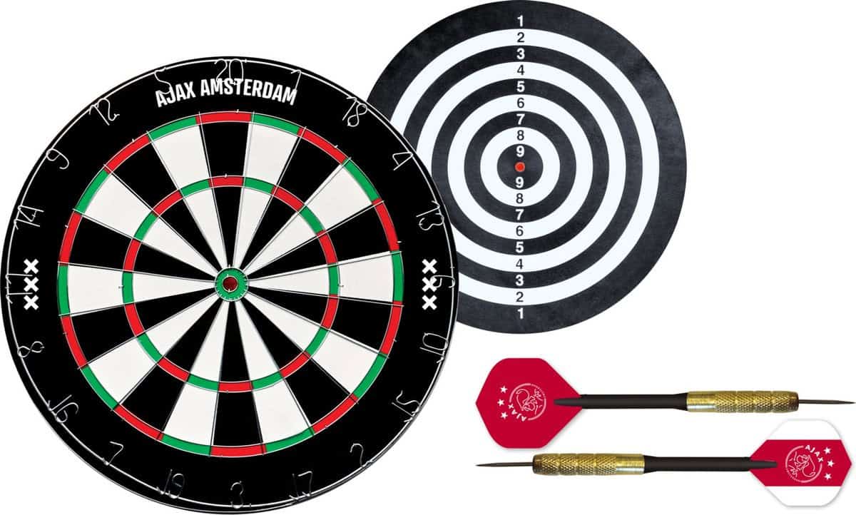 Ajax Flocked Dartbord - Dubbelzijdig - Dartbord met 6 dartpijlen - Dart Flights - Dart Shafts - Darts - Ajax