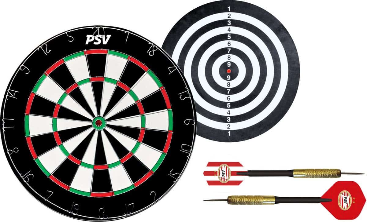 PSV Flocked Dartbord - Dubbelzijdig - Dartbord met 6 dartpijlen - Dart Flights - Dart Shafts - Darts - Feyenoord