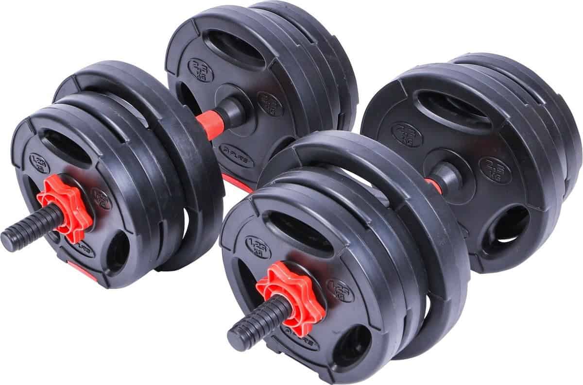 Halterset &amp;amp Dumbbell Set 2 in 1 - Verstelbare Halterset - 20 kg - Zwart, Rood