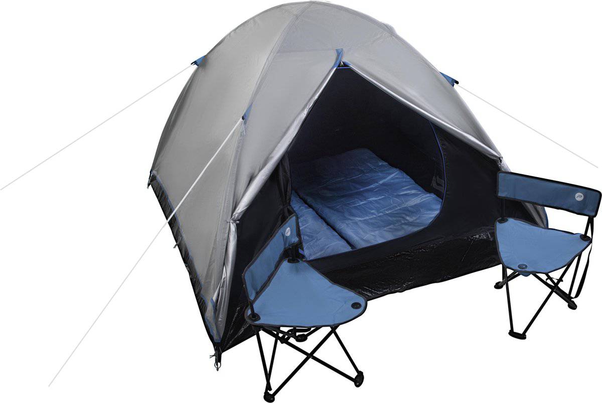 XQ Max Campingtent - Inclusief 2 stoelen & 2 slaapzakken - Festivaltent - Grijs