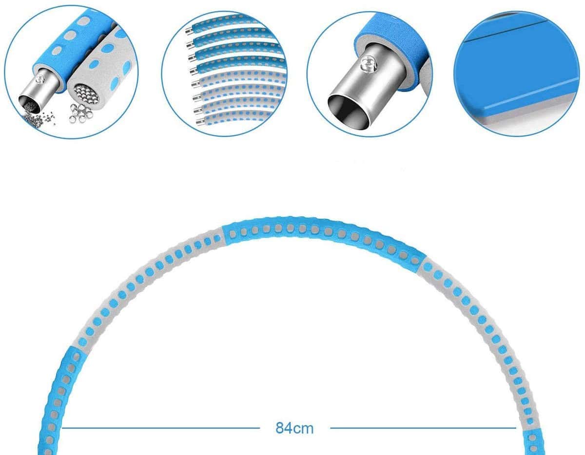 Hoelahoep - Fitness - hoelahoep met gewicht - verstelbaar 1.2kg tot 3.2kg - hula hoop fitness - aqua/grijs - Cadeau - Aqua | GrijsBlauw-Grijs