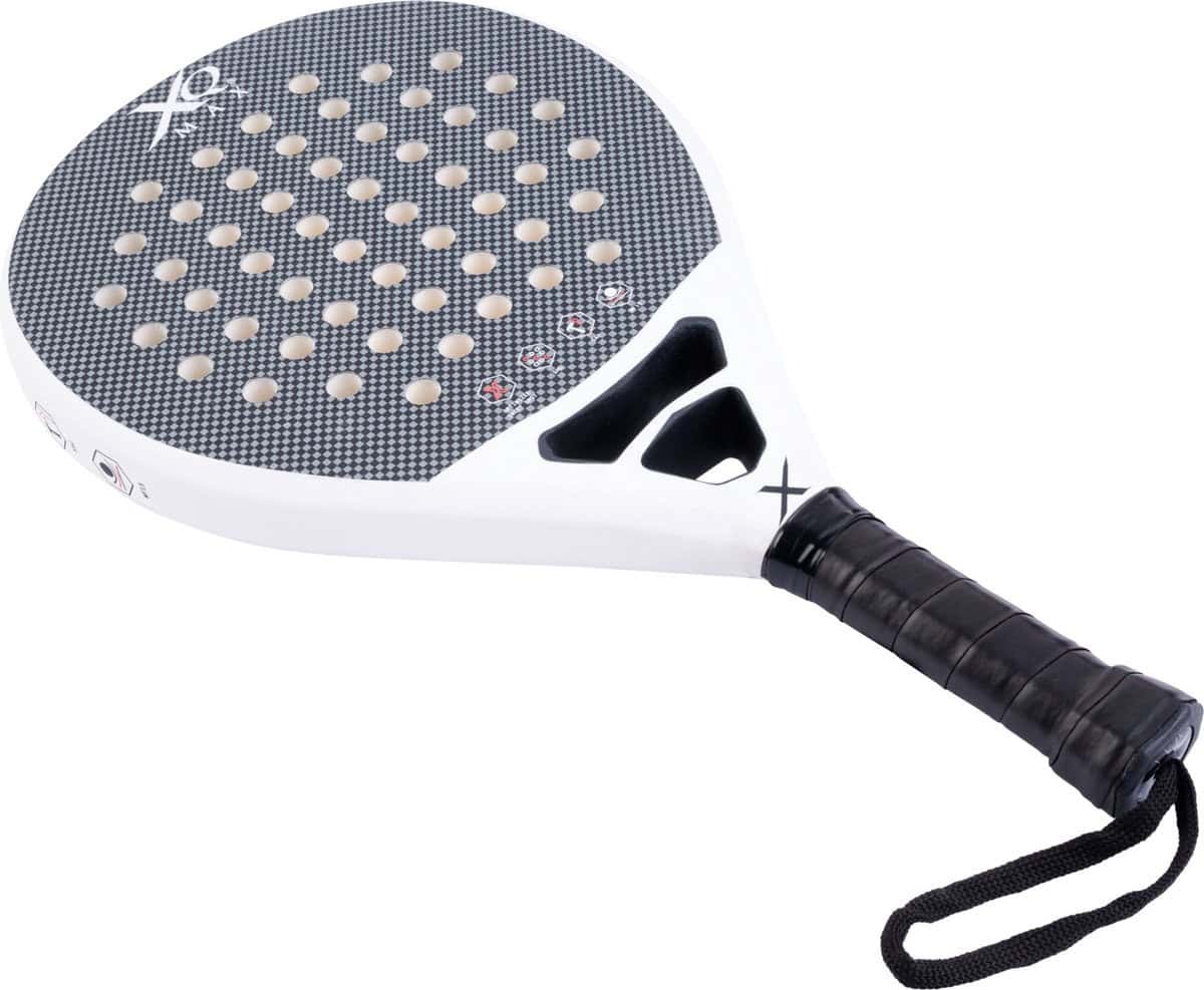 XQMax Padel Racket Carbon Wit (B-Keuze) - met 3 Padel Ballen - Lichtgewicht Padelracket - Ronde vorm - Sweetspot - Wit | B-Keuze