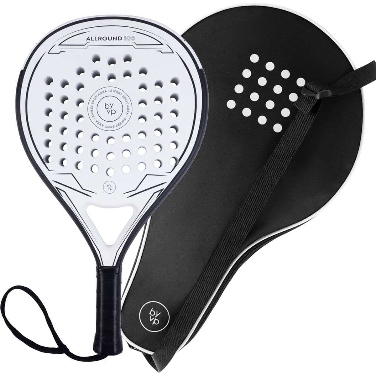 By-VP Padel Racket Allround 100 - Lichtgewicht Padelracket - Ronde vorm - Sweetspot - Geschikt voor Alle Niveaus - Wit