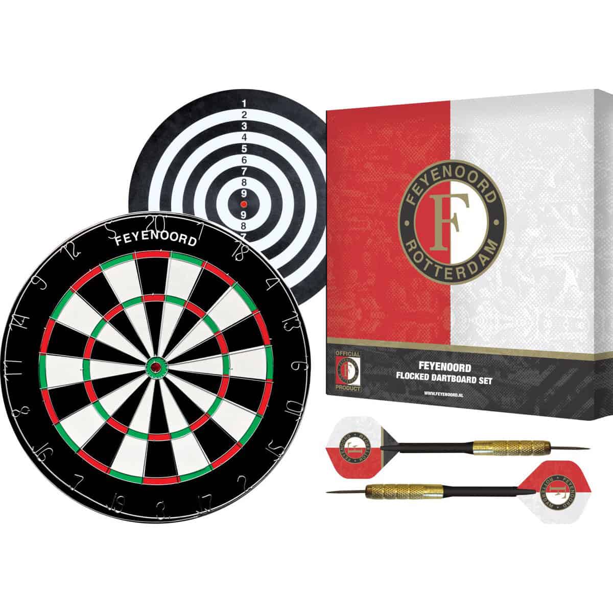 Feyenoord Flocked Dartbord - Dubbelzijdig - Dartbord met 6 dartpijlen - Dart Flights - Dart Shafts - Darts - Feyenoord