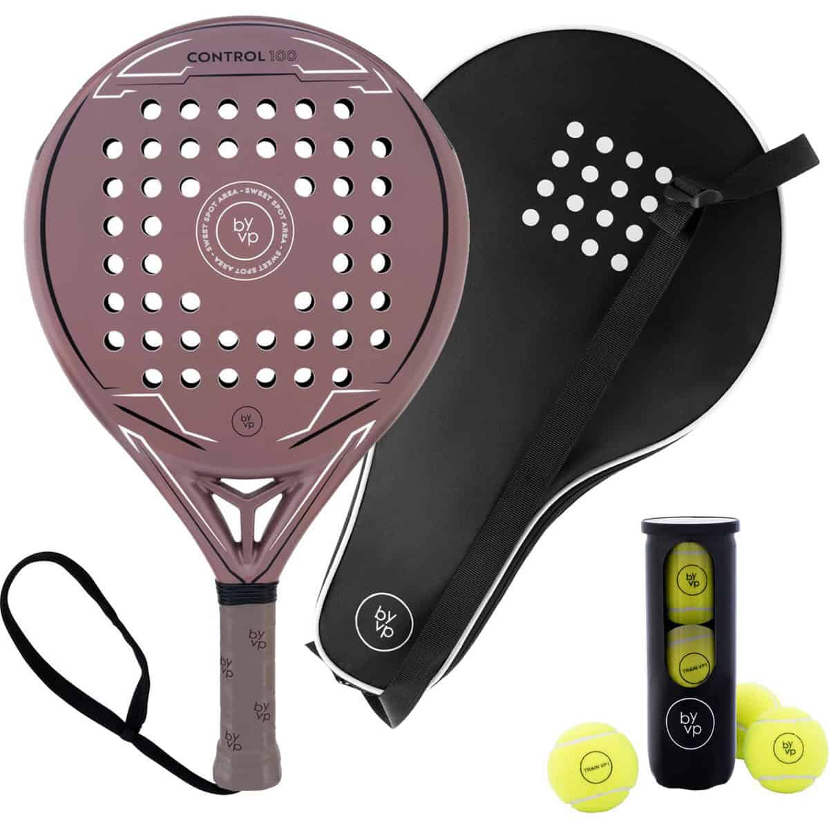 By-VP Padel Racket Control 100 - met Padel Tas en 3 Padel Ballen - Ronde vorm - Sweetspot - Geschikt voor Alle Niveaus - Roze