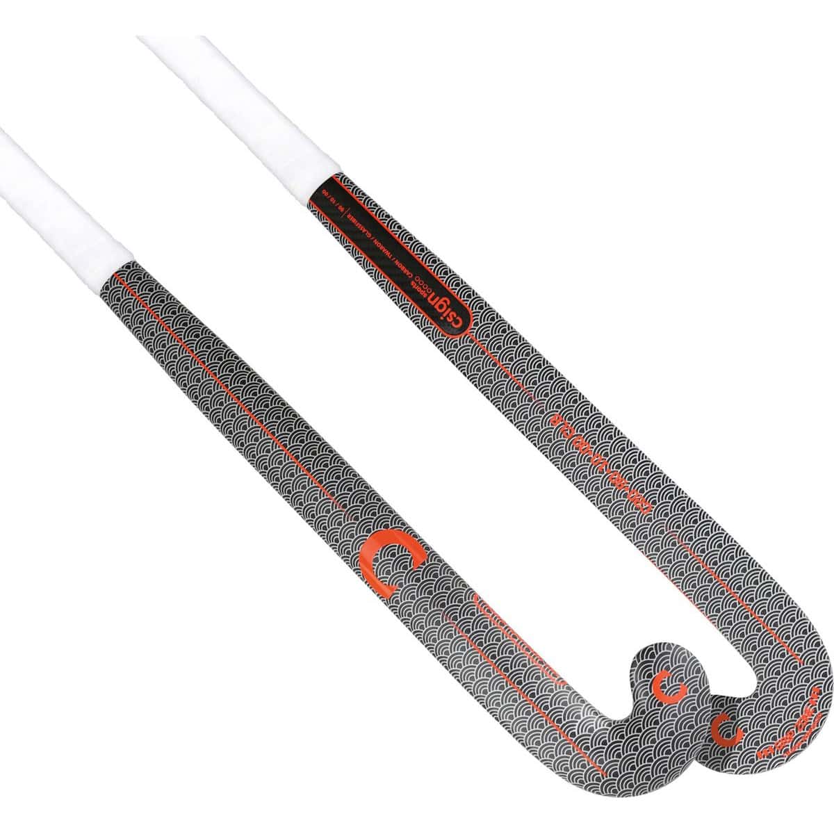 Csign Sports Hockeystick Senior – 90% Carbon / 10% Twaron – Extreme Low Bow 24 mm - Zilver | Neon Oranje 37.5 Inch