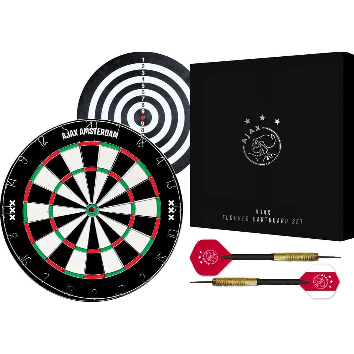 Ajax Flocked Dartbord - Dubbelzijdig - Dartbord met 6 dartpijlen - Dart Flights - Dart Shafts - Darts - Ajax
