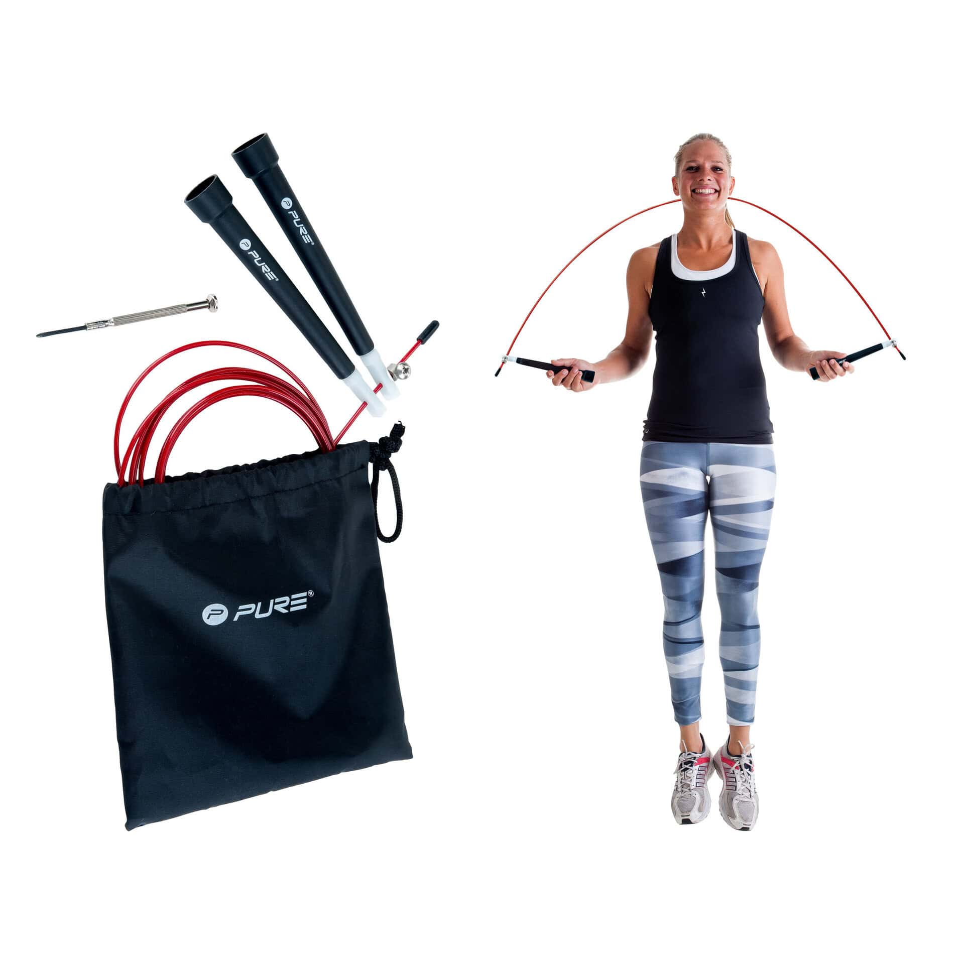 Pure2Improve Speed Rope - Verstelbaar Springtouw Incl. Opbergtasje - ZwartRood - 2,85 m