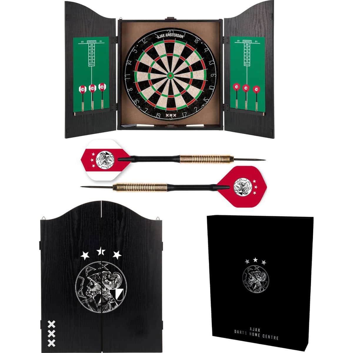 Ajax Dartkabinet - Home Darts Centre - Dartbord met 6 dartpijlen - Dart Flights - Dart Shafts - Darts - Ajax