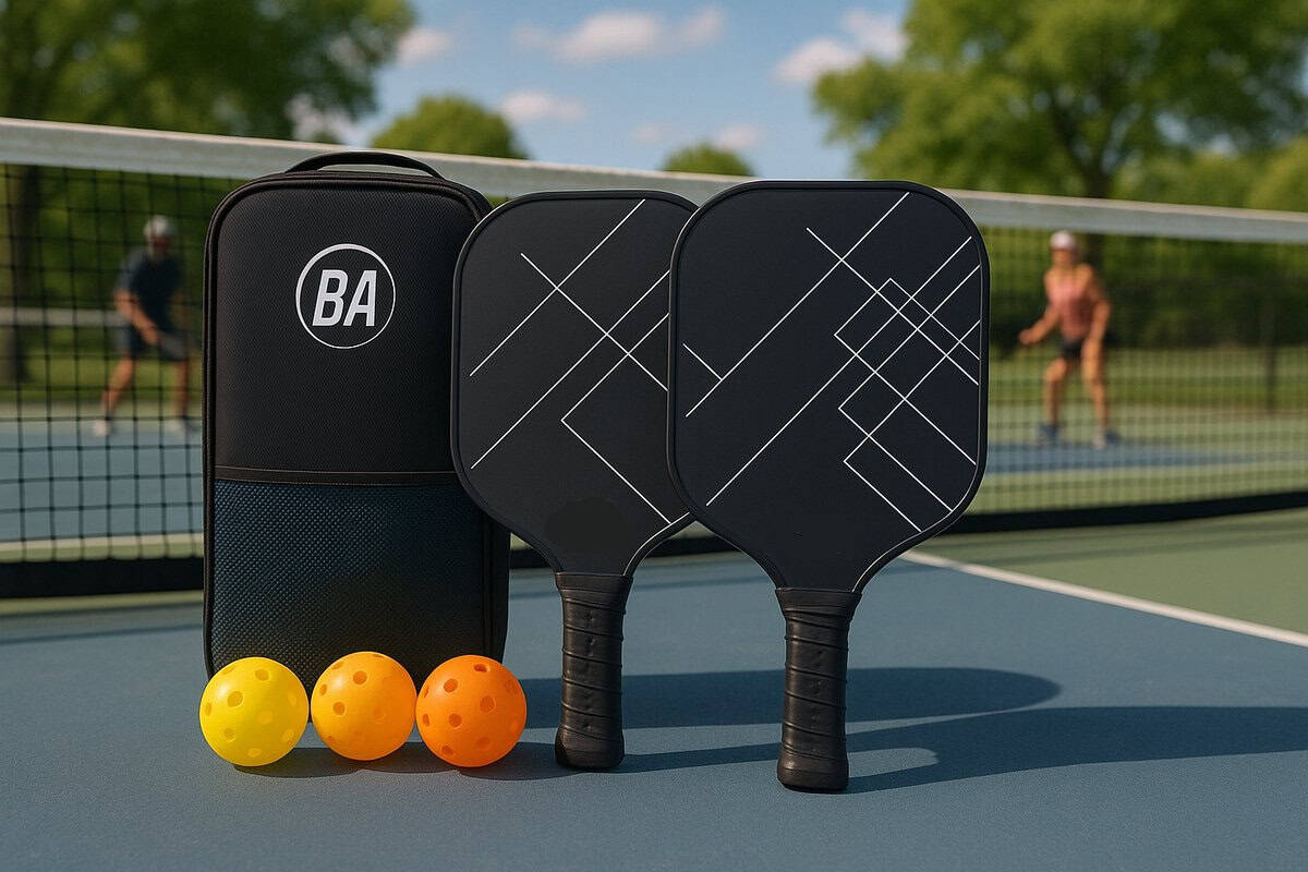 Pickleball Set - 2 Rackets & 4 Ballen - Carbon Fiberglass - Black Out - Zwart