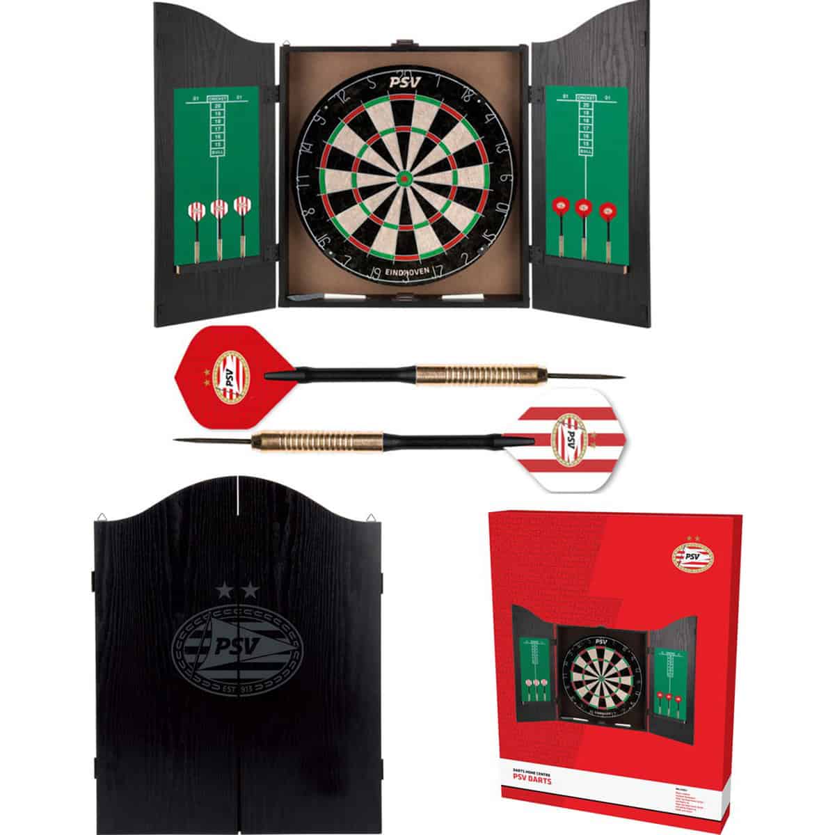PSV Dartkabinet - Home Darts Centre - Dartbord met 6 dartpijlen - Dart Flights - Dart Shafts - Darts - PSV