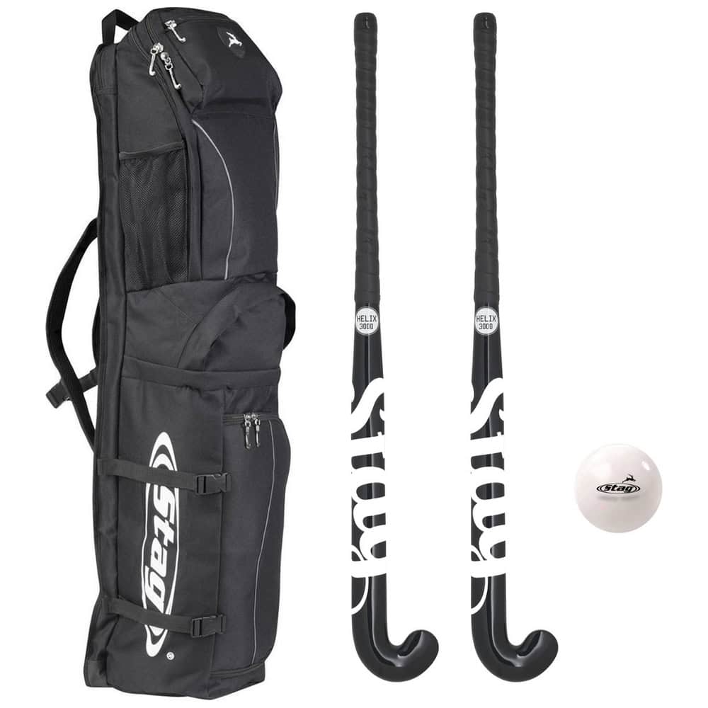 Stag Hockey set - 2x Helix 3000 Hockeystick - Hockeytas - Training Hockeybal - Zwart 36.5 Inch