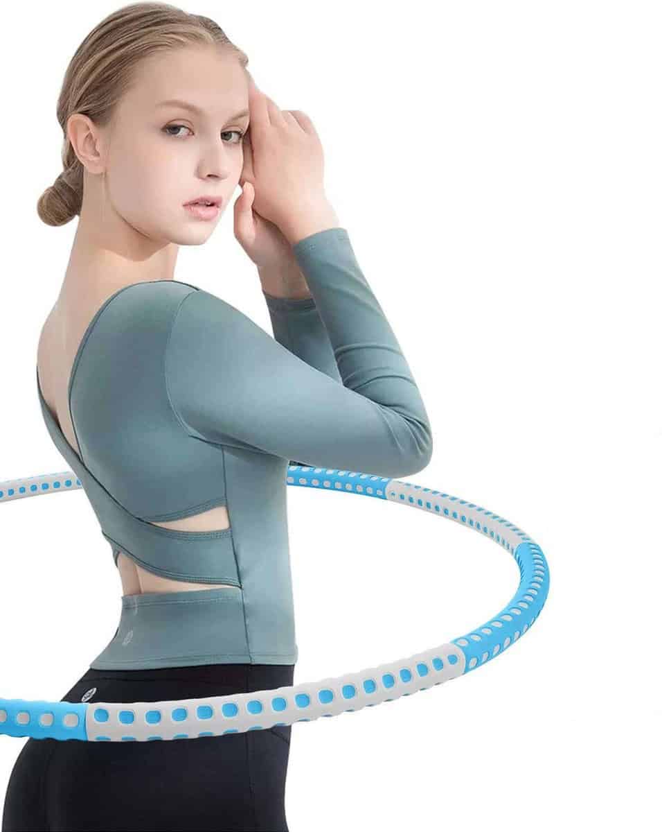 Hoelahoep - Fitness - hoelahoep met gewicht - verstelbaar 1.2kg tot 3.2kg - hula hoop fitness - aqua/grijs - Cadeau - Aqua | GrijsBlauw-Grijs