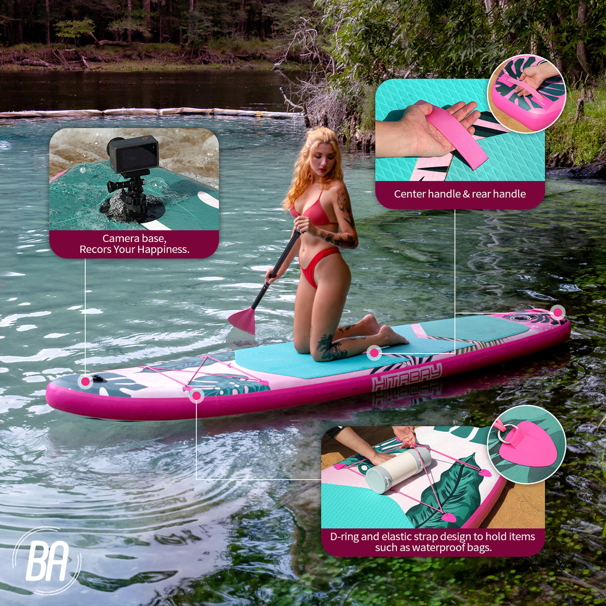 Best Active Tropical SUP Board - Opblaasbaar Paddle Board - 320x83x15 cm - Roze - SUP Boards