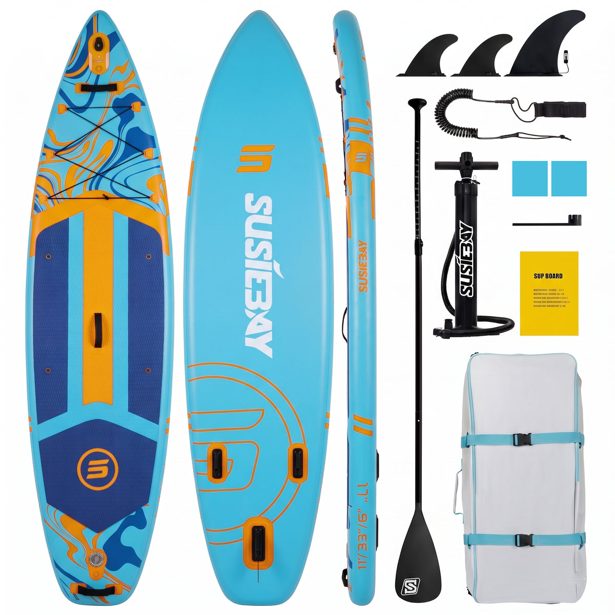 Best Active Big Velocity SUP Board - 335x89x15 cm - Opblaasbaar Paddle Board - Aqua - SUP Boards