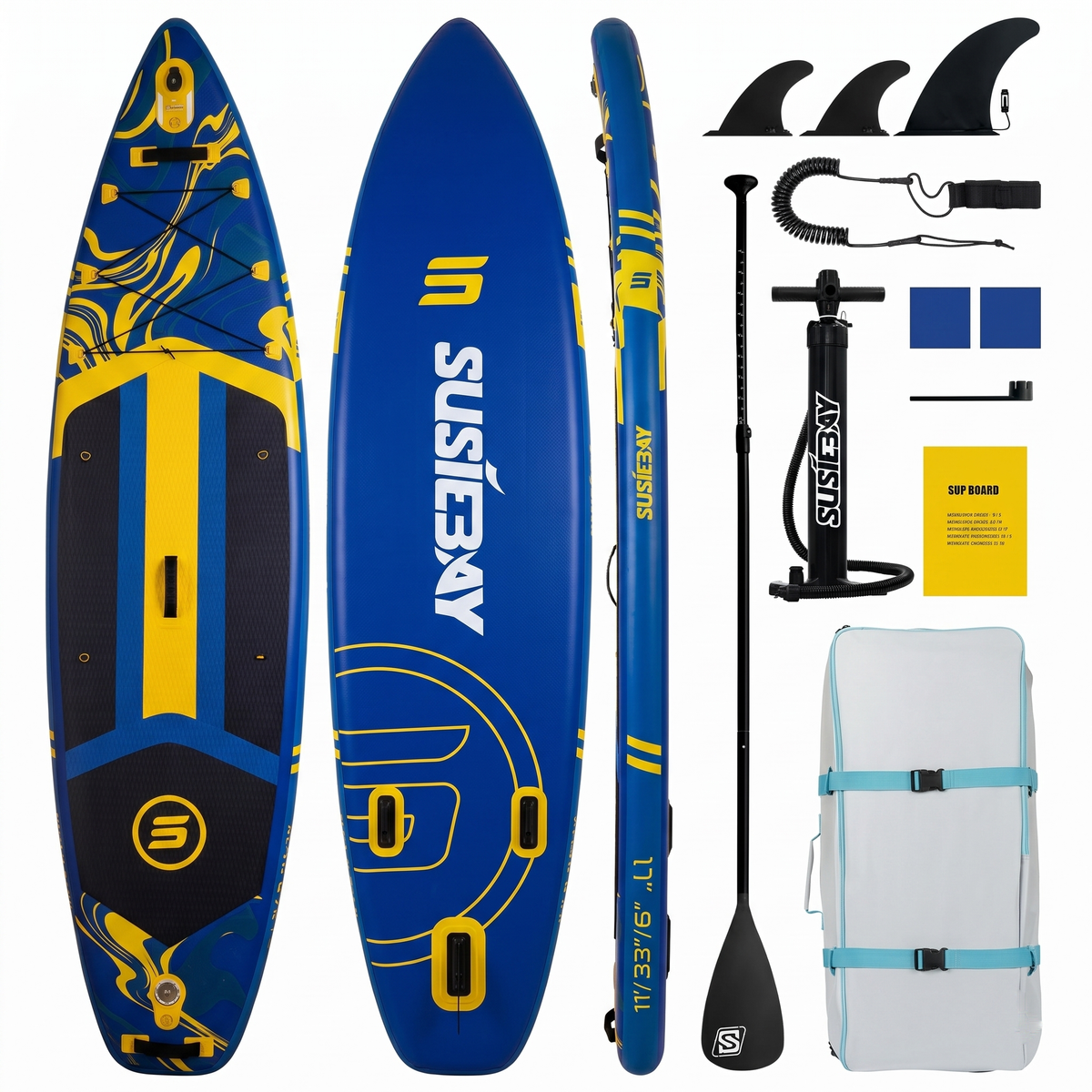 Best Active Big Velocity SUP Board - 335x89x15 cm - Opblaasbaar Paddle Board - Blue - SUP Boards