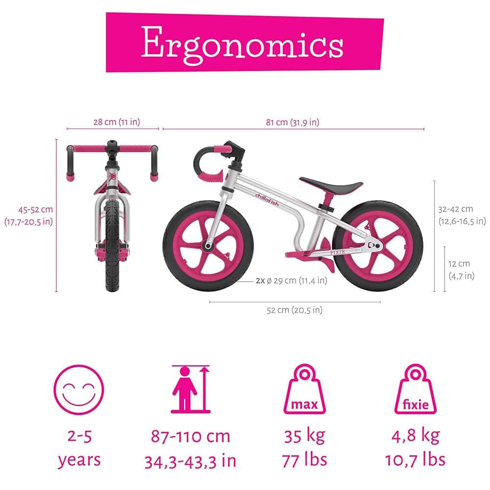 Chillafish Fixie - Loopfiets kinderen - ZilverRoze - 81 x 45-52 x 28 cm