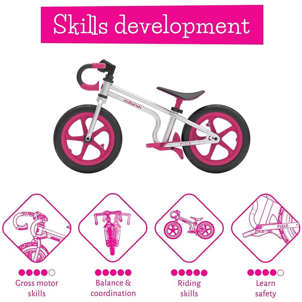 Chillafish Fixie - Loopfiets kinderen - ZilverRoze - 81 x 45-52 x 28 cm