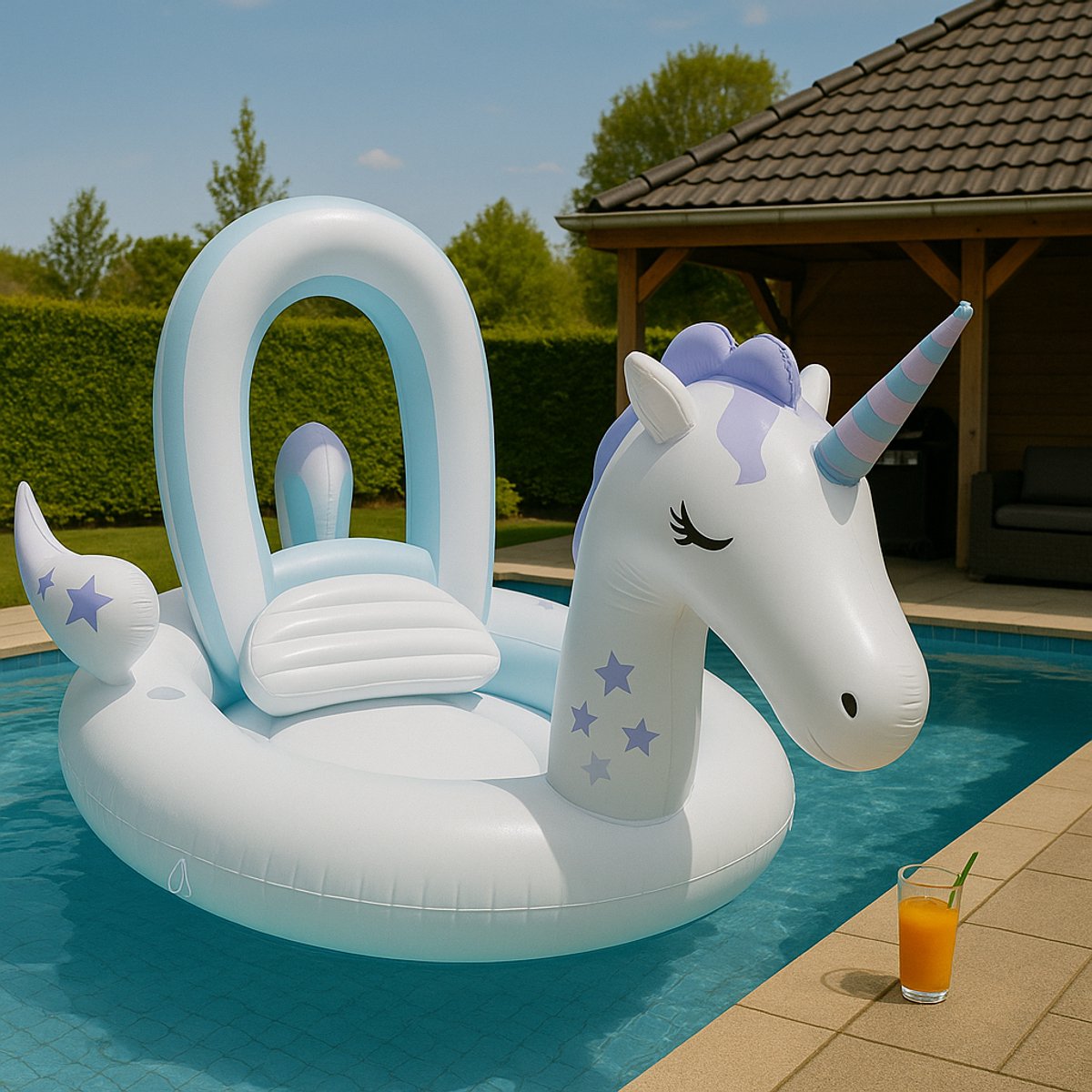 Pure4Fun Eenhoorn Mega Eiland Opblaasfiguren - Geschikt voor 6 personen - Zwembad Speelgoed - Luchtbed Zwembad - Zwembad - 340x300x180cm