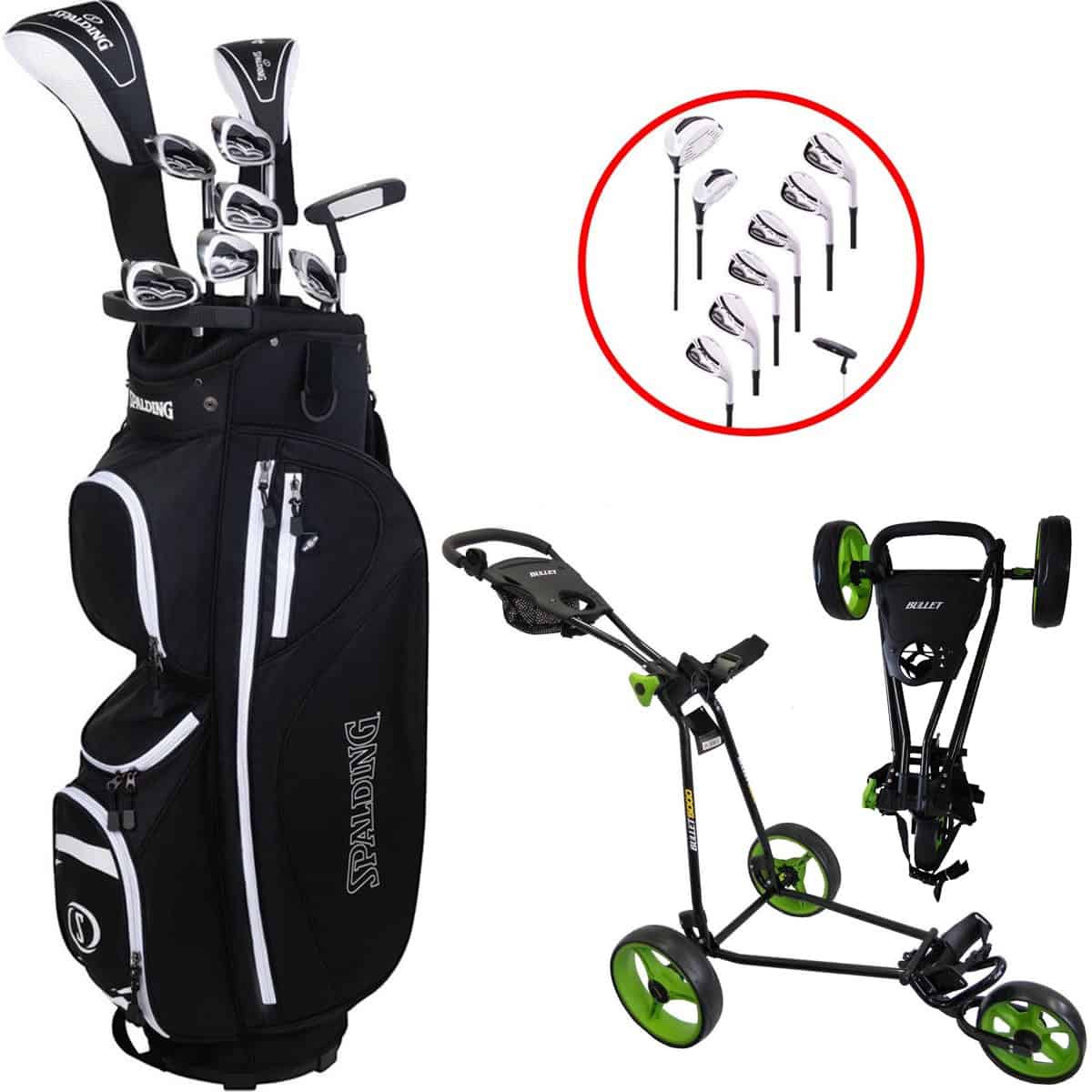 Spalding Tour 2 Complete Golfset met Golftrolley - Golfset Dames - Graphite - Rechtshandig - Grijs/Rood