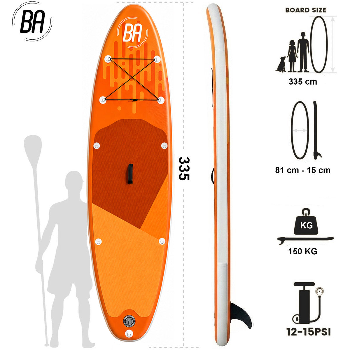 Best Active Horizon SUP Board - Opblaasbaar Paddle Board - 335x81x15 cm - Oranje - SUP Boards