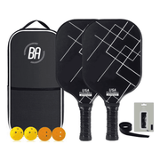 Pickleball Set - 2 Rackets & 4 Ballen - Carbon Fiberglass - Black Out - Zwart
