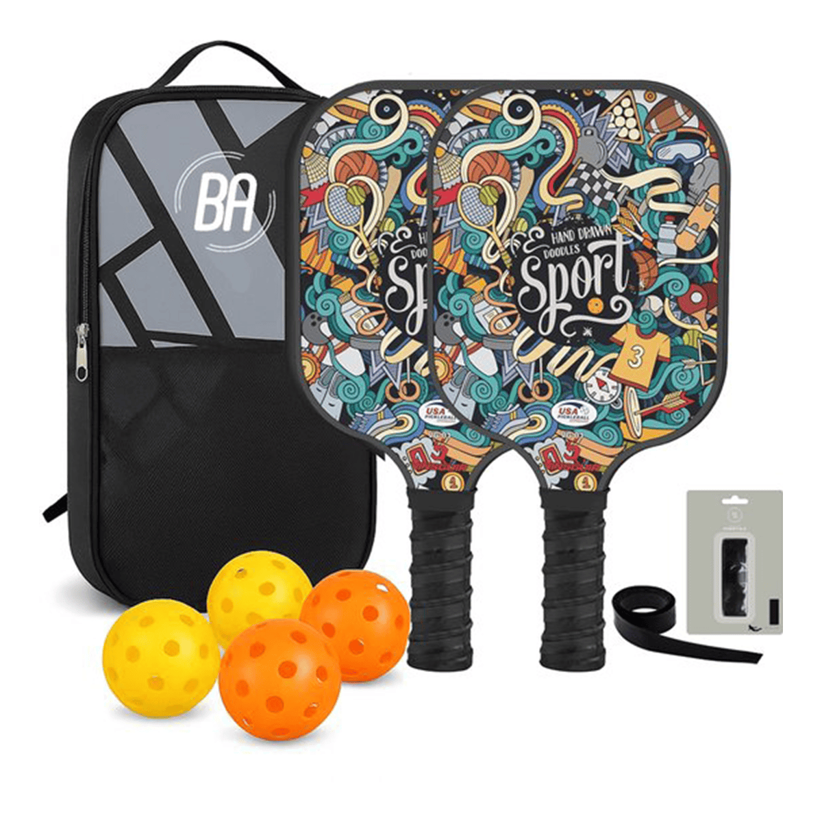 Pickleball Set - 2 Rackets & 4 Ballen - Carbon Fiberglass - Fun Smash - Blauw