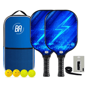 Pickleball Set - 2 Rackets & 4 Ballen - Carbon Fiberglass - Lightning Blauw