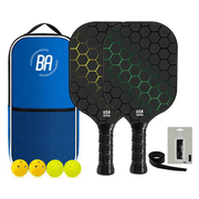 Pickleball Set - 2 Rackets & 4 Ballen - Carbon Fiberglass - Geel/Groen